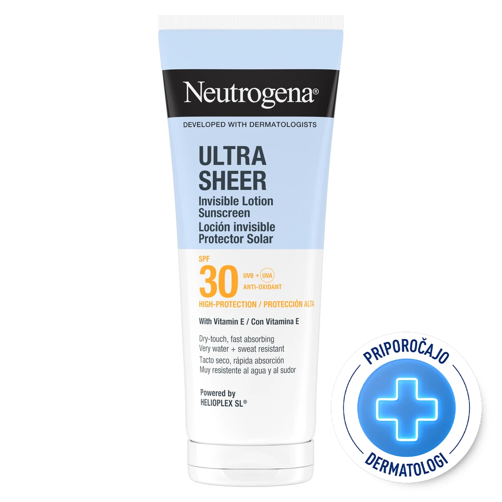 Neutrogena Ultra Sheer, nevidni vlažilni losjon za zaščito pred soncem za telo in obraz - ZF30 (200 ml)