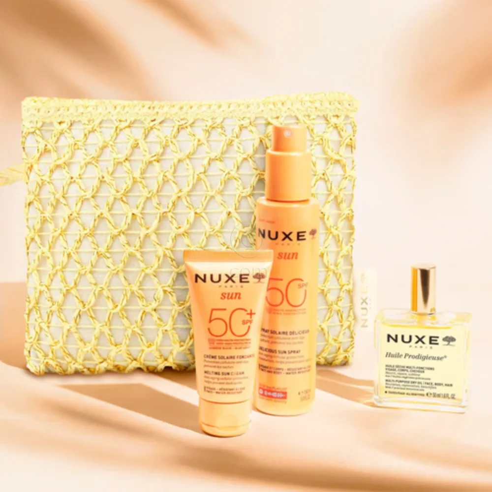 Nuxe Sun Set, svilnata poletna rutina za zaščito pred soncem (50 ml + 150 ml + 50 ml)
