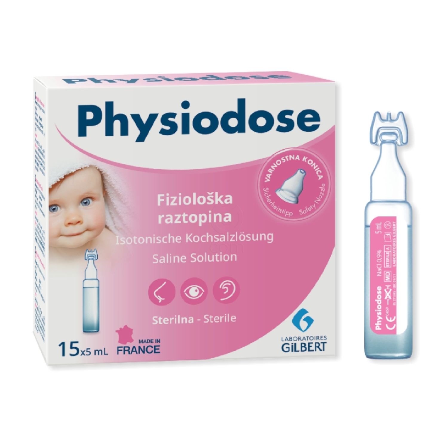 Physiodose, sterilna fiziološka raztopina - enoodmerne plastenke (15 x 5 ml)