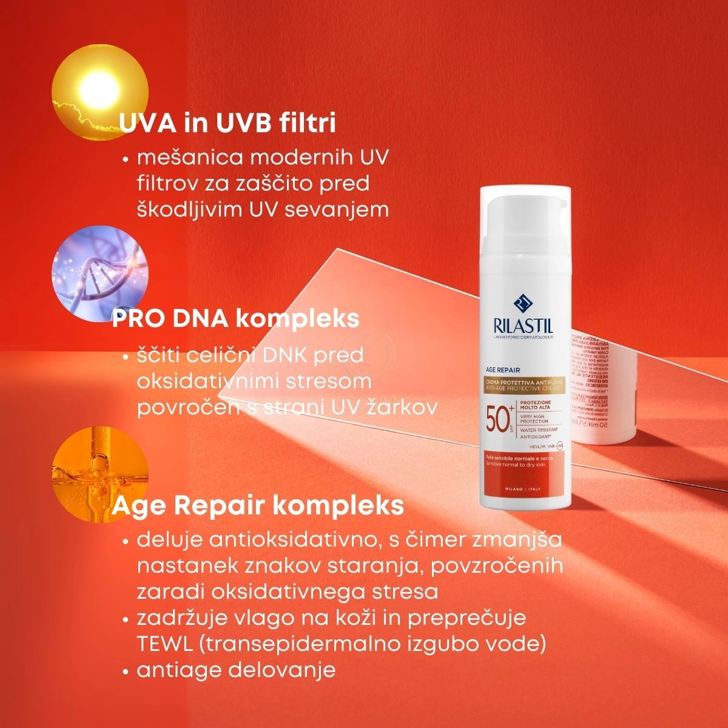 Rilastil Age Repair, krema za zaščito pred soncem - ZF 50+ (50 ml)