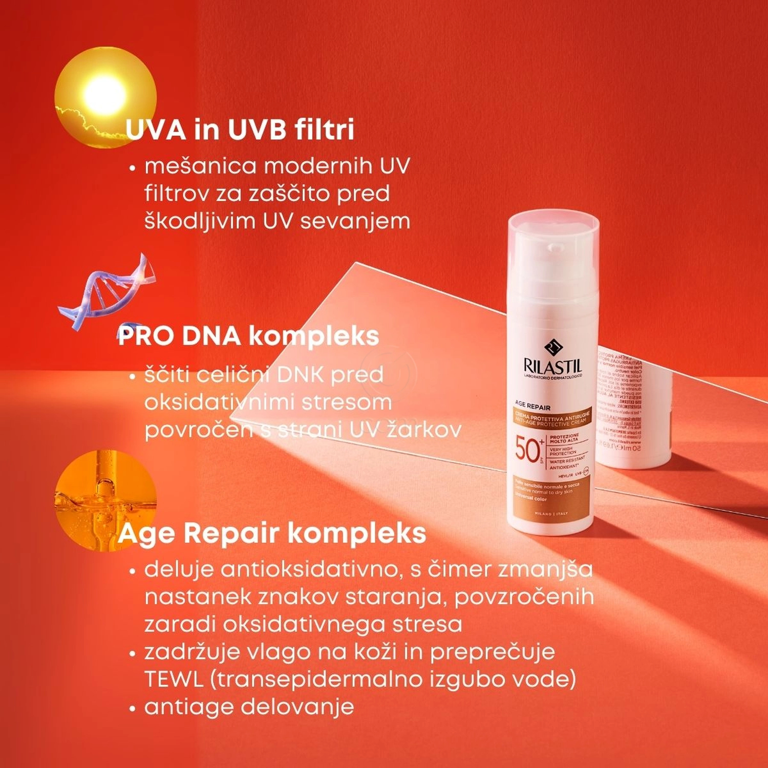 Rilastil Sun System Age Repair, obarvana krema za zaščito pred soncem - ZF50+ (50 ml)