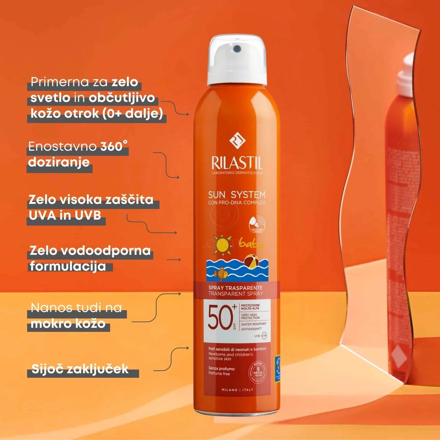 Rilastil Sun System Baby, transparentno zaščitno pršilo - ZF 50+ (200 ml)