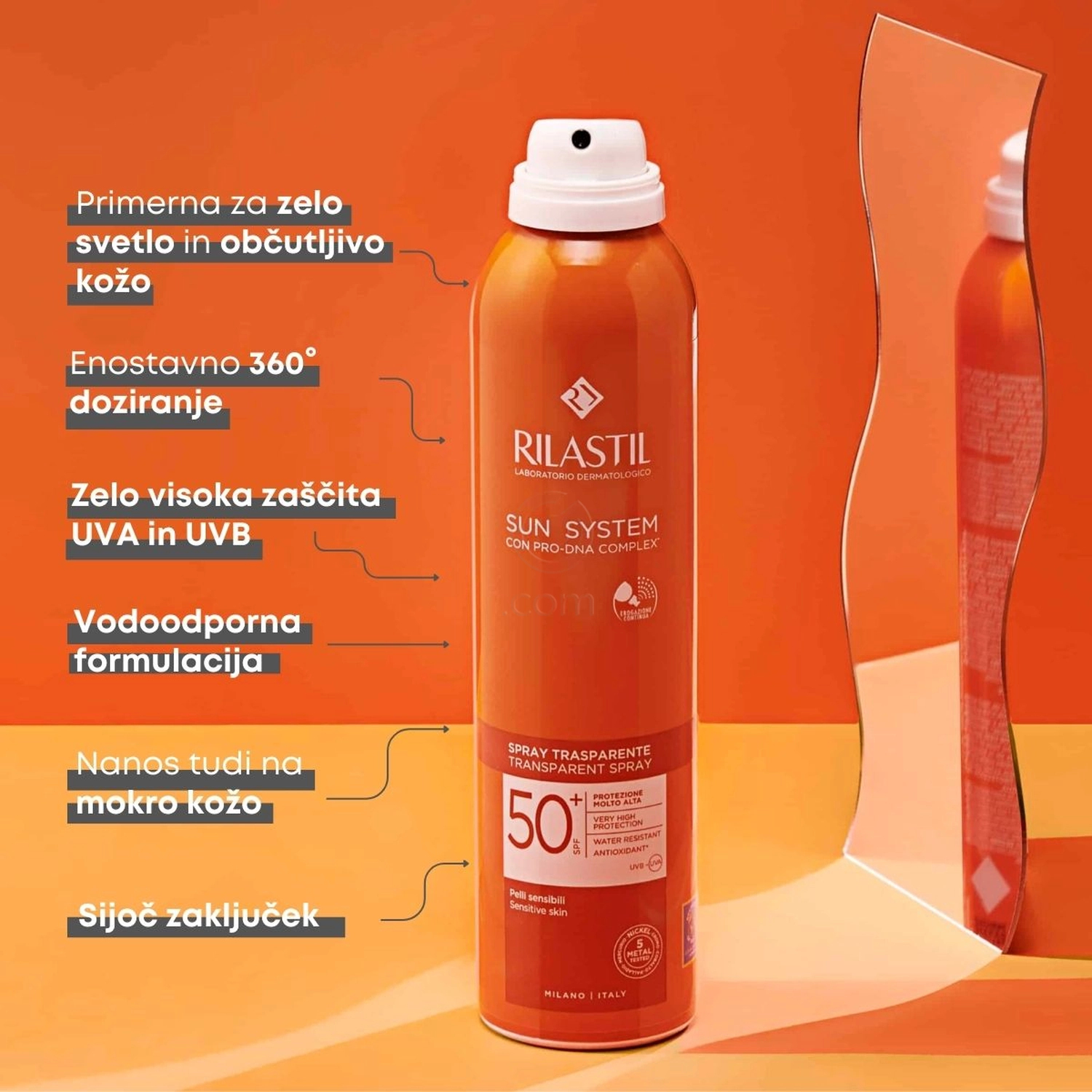 Rilastil Sun System, transparentno zaščitno pršilo - ZF50+ (200 ml)