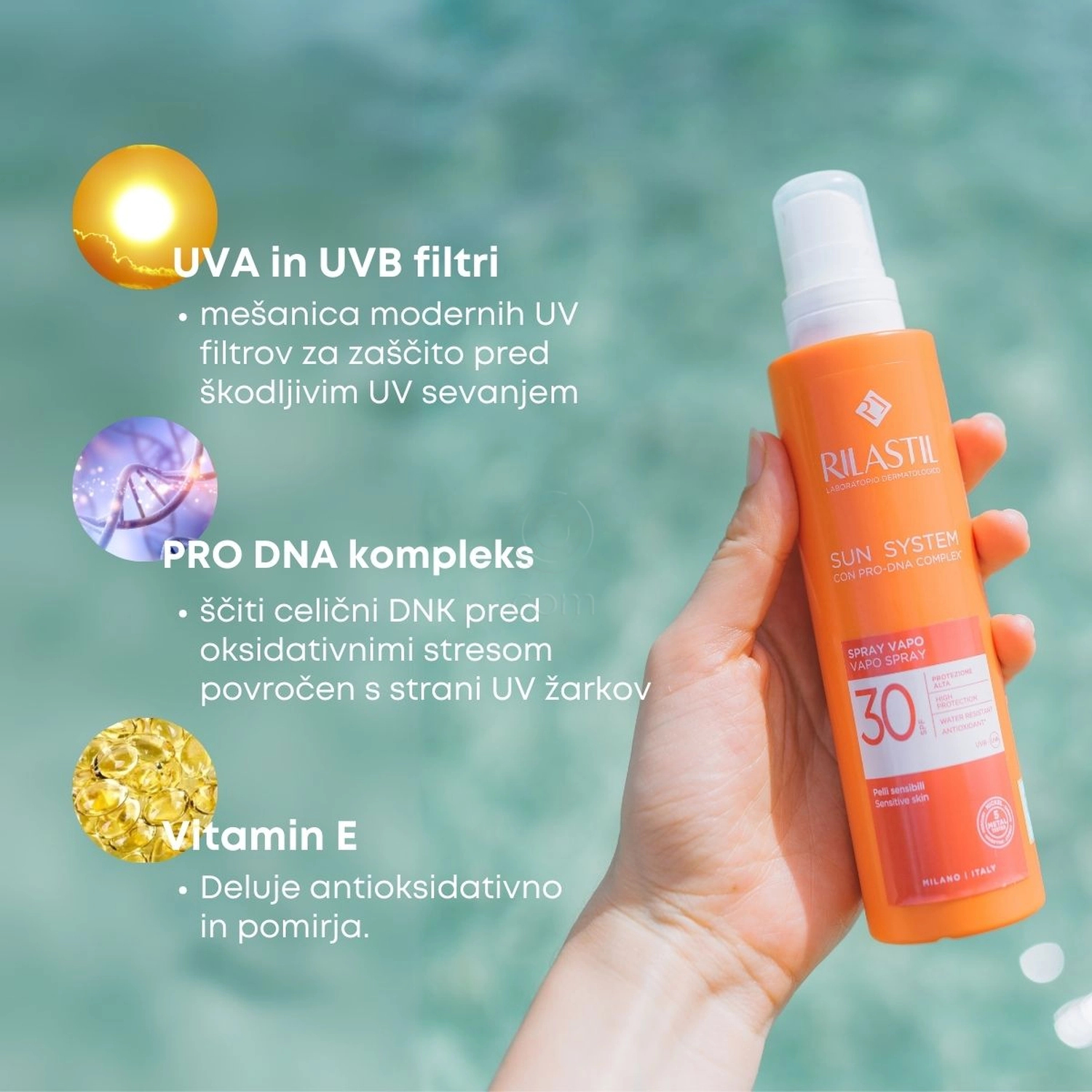 Rilastil Sun System, pršilo za telo za zaščito pred soncem - ZF 30 (200 ml)