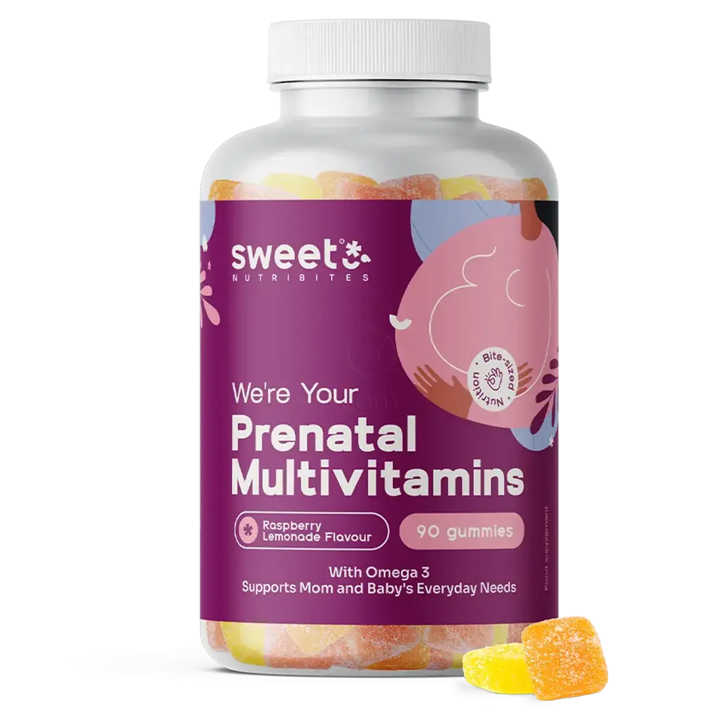 Sweet Nutribites Prenatalni multivitamini + omega-3 - prehransko dopolnilo z 11 vitamini in minerali za nosečnice
