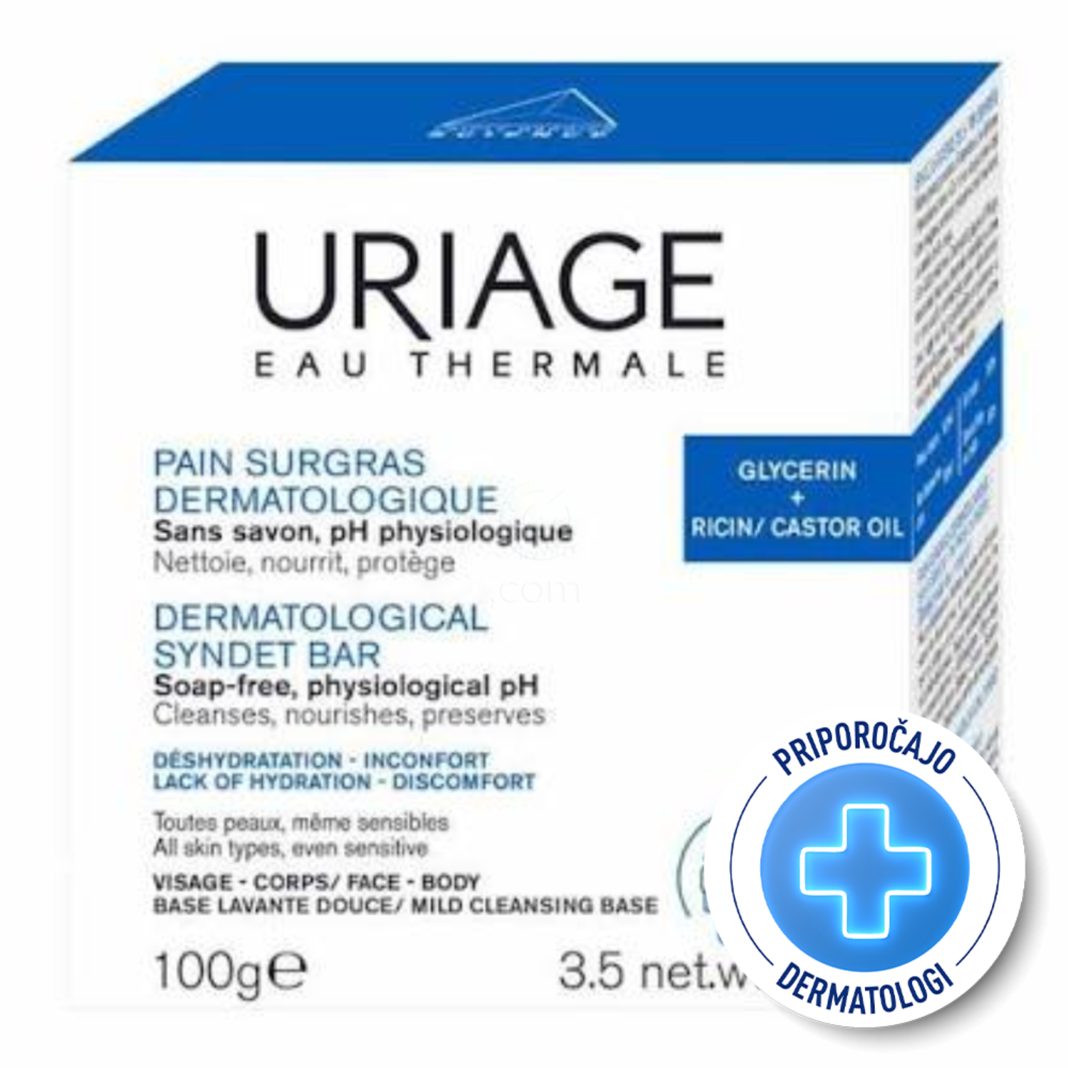 Uriage Derm-Phy, trdi sindet za umivanje obraza in telesa (100 g)