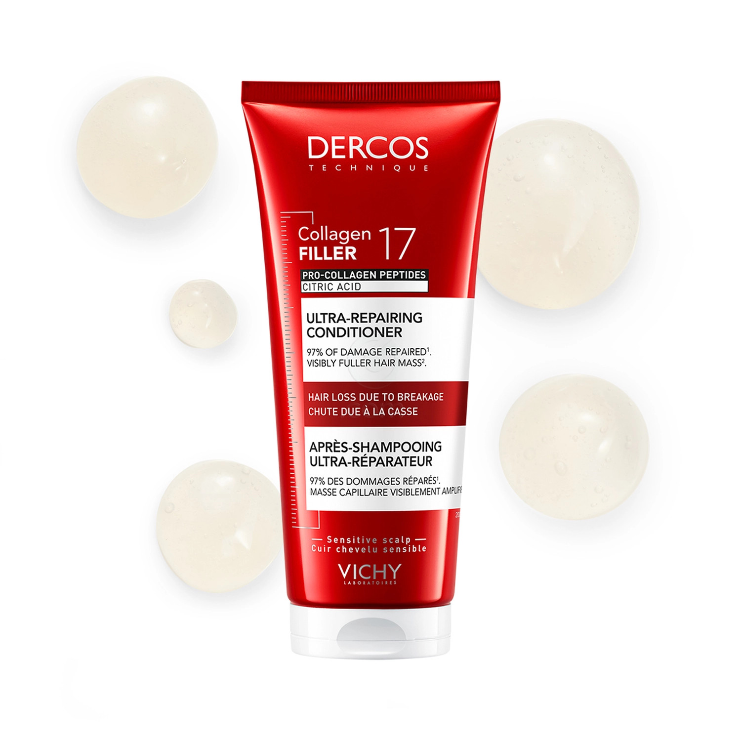 Vichy Dercos Collagen 17 Filler, ultra-obnovitveni balzam za lase (200 ml)