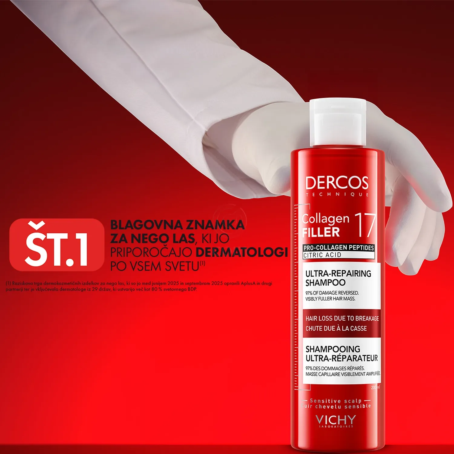 Vichy Dercos Collagen 17 Filler, ultra-obnovitveni šampon (200 ml)