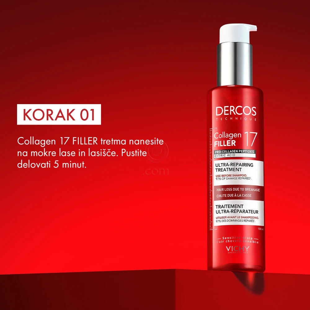 Vichy Dercos Collagen 17 Filler, ultra-obnovitveni tretma za lase (150 ml)