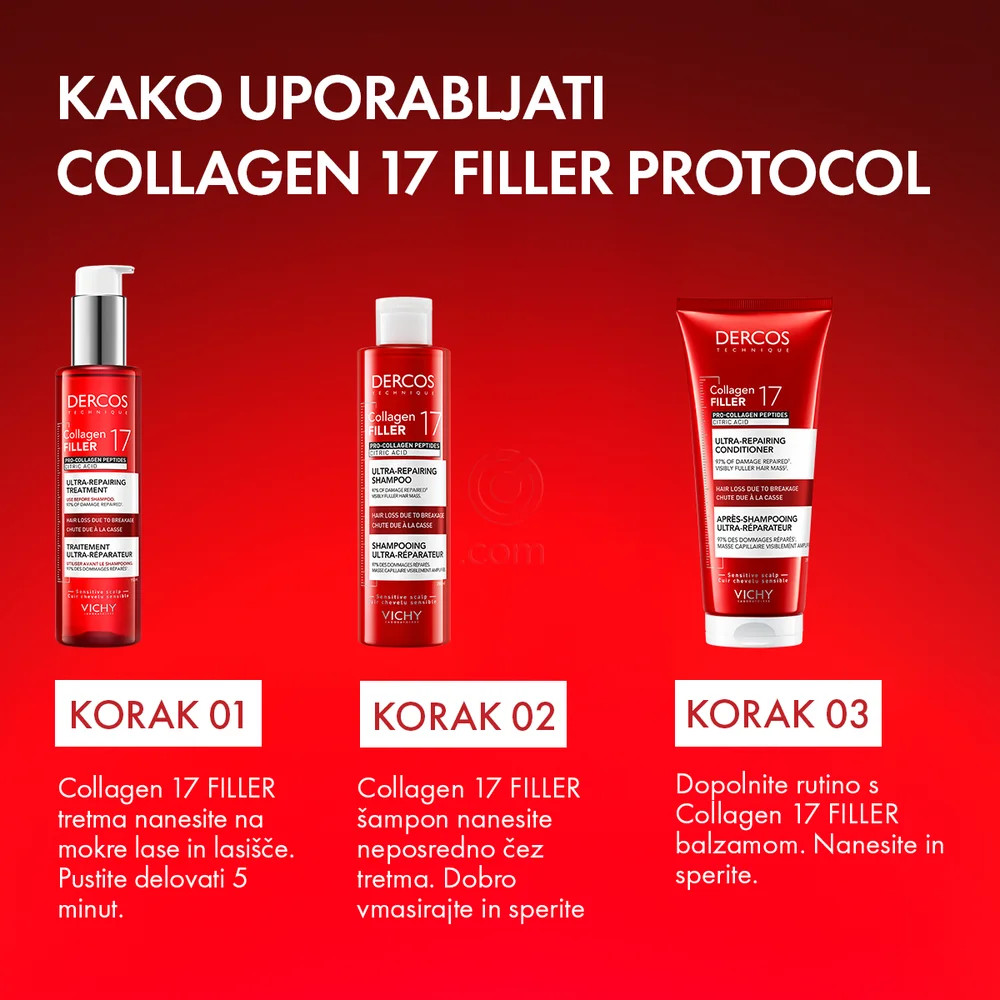 Vichy Dercos Collagen 17 Filler, ultra-obnovitveni tretma za lase (150 ml)