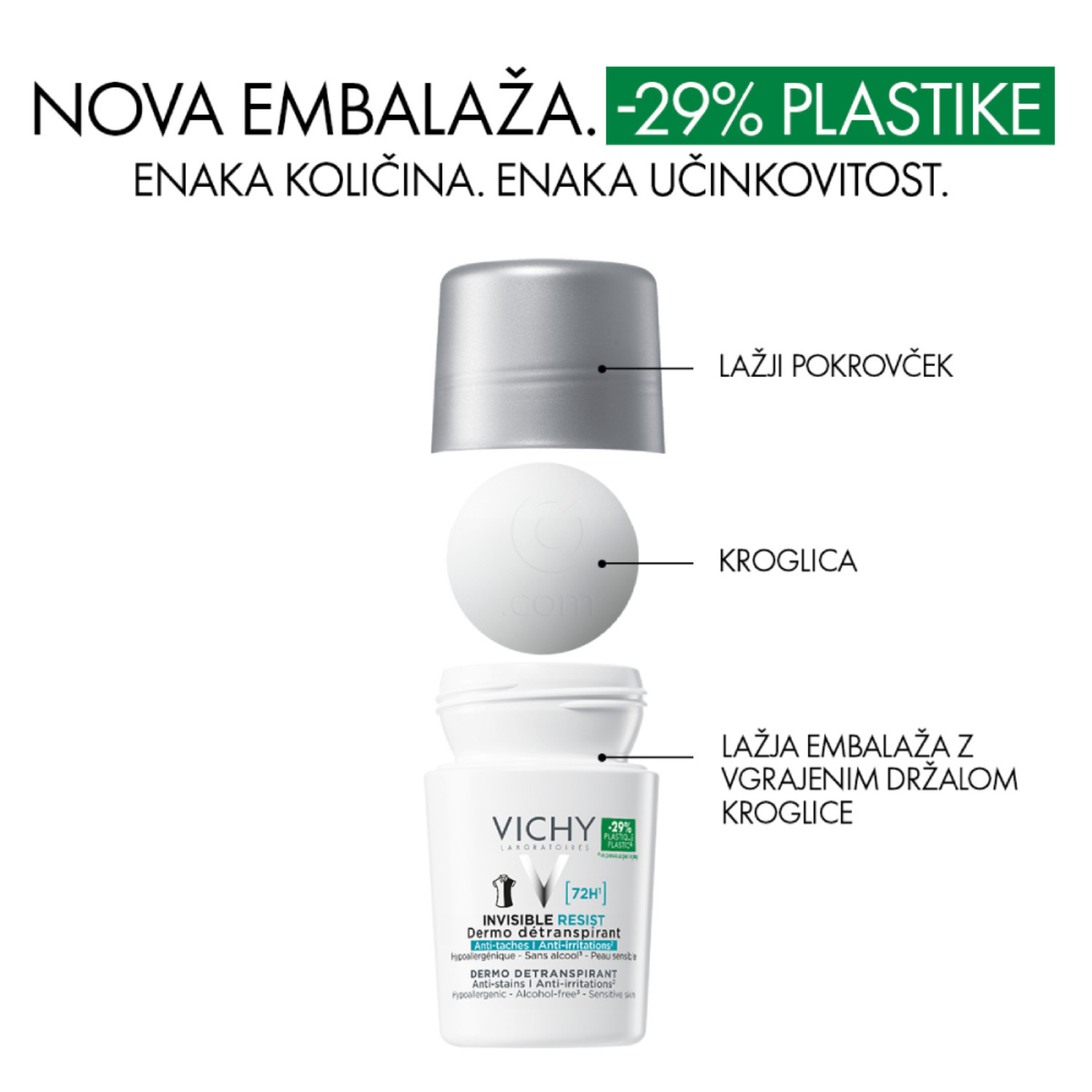 Vichy Invisible Resist 72h, detranspirant proti madežem in razdraženosti - roll-on (50 ml)