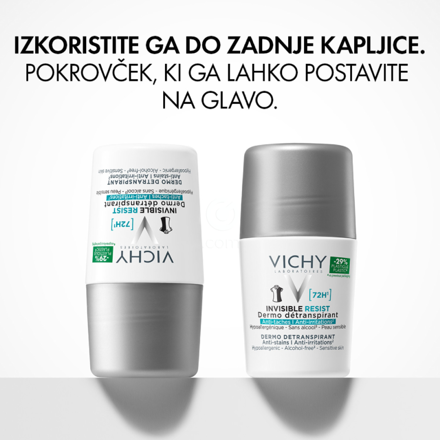 Vichy Invisible Resist 72h, detranspirant proti madežem in razdraženosti - roll-on (50 ml)