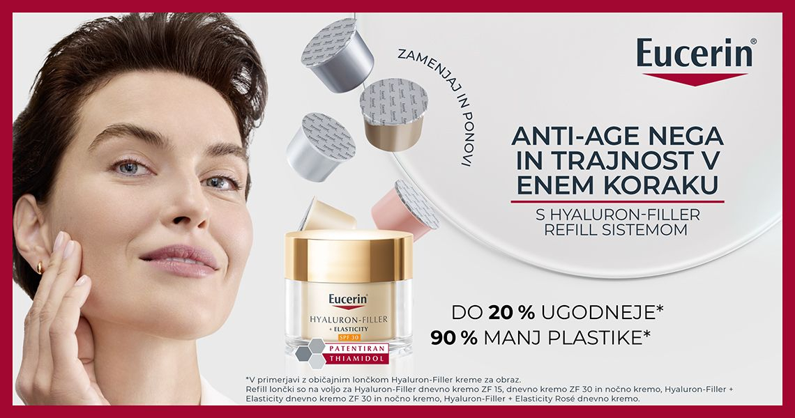 Eucerin Hyaluron-Filler Refill sistem – anti-age nega in trajnost v enem koraku.