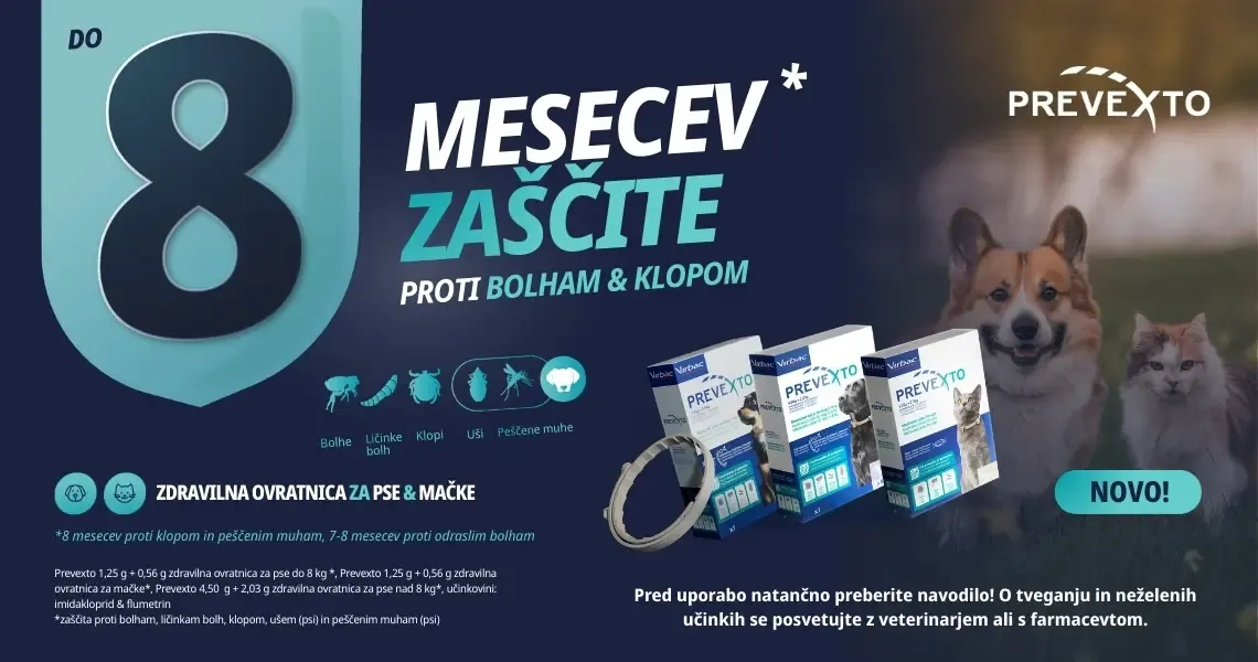 Novost na Lekarnar.com: PreveXto zdravilna ovratnica za pse in mačke
