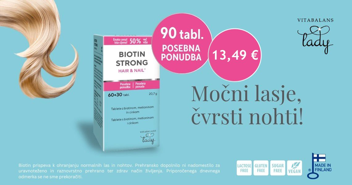 Vitabalans Biotin Strong akcijski paket 90 tablet (Ugodna cena = 13,49 €)