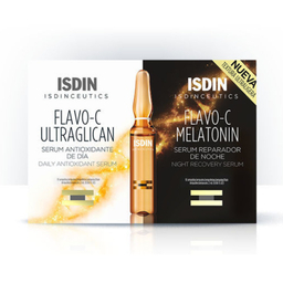 Isdin Flavo-C Ultraglican & Flavo-C Melatonin, dnevni in nočni serum, ampule (10 x 2 ml + 10 x 2 ml)
