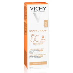Vichy Capital Soleil, obarvana zaščitna krema za obraz 3v1 - ZF50+ (50 ml)