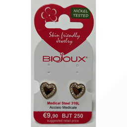 Biojoux, uhani iz kirurškega jekla - zlato ljubeče srce - BJT250 (2 uhana)