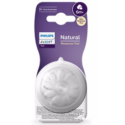 Avent Natural Response, cucelj silikonski za stekleničko 6 - hiter pretok za gosto hrano 6+ mesecev (2 cuclja)