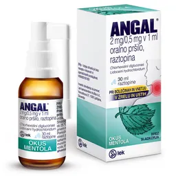 Angal 2 mg/0,5 mg v 1 ml, oralno pršilo (Okus: Mentol)