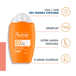 Avene Sun, ultra fluid z visoko zaščito pred soncem za obraz - ZF 50 (50 ml)