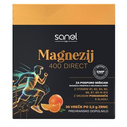 Sanol LAB Magnezij 400 Direct, vrečke - pomarančna (30 x 2,5 g)