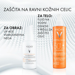 Vichy Capital Soleil, fluid na vodni osnovi v pršilu za zaščito kožnih celic - ZF50+ (200 ml)