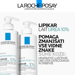 LRP Lipikar Lait Urea 10%, vlažilni losjon s trojnim učinkom za glajenje in pomiritev zelo suhe ter grobe kože (200 ml)