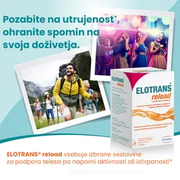 Elotrans reload, izotonična mešanica elektrolitov in glukoze - okus pomaranča - vrečke (15 x 7,57 g)