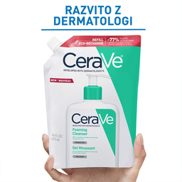 CeraVe, peneči čistilni gel za obraz za normalno do mastno kožo - Refill (473 ml)