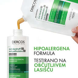 Vichy Dercos, šampon proti prhljaju za normalne in mastne lase - eko refill (390 ml)