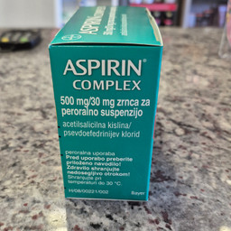 Aspirin Complex - pakiranje po 20 vrečic - pogled s strani