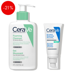 CeraVe, protokol za dnevno nego obraza za normalno do mešano kožo - Čistilni gel in kreme za obraz za mastno kožo (236 ml + 52 ml)