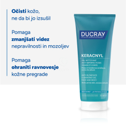 Ducray Keracnyl, peneči čistilni gel za mastno kožo (200 ml)