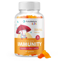 FutuNatura KIDS IMMUNITY - prehransko dopolnilo s cinkom, jodom in 9 vitamini v obliki gumi bonbonov