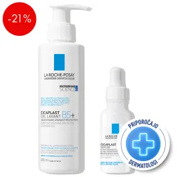 La Roche-Posay Cicaplast, rutina za obnovitev bariere poškodovane in dražene kože obraza (200 ml + 30 ml)