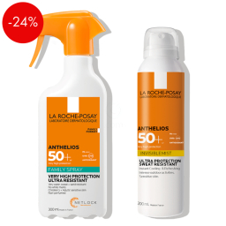 LRP Anthelios, družinska SPF rutina za plažo - mleko in mist (300 ml + 200 ml)