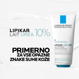 LRP Lipikar Lait Urea 10%, vlažilni losjon s trojnim učinkom za glajenje in pomiritev zelo suhe ter grobe kože (200 ml)