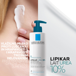 LRP Lipikar Lait Urea 10%, vlažilni losjon s trojnim učinkom za glajenje in pomiritev zelo suhe ter grobe kože (400 ml)