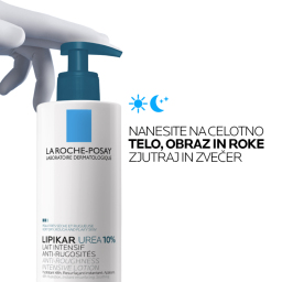 LRP Lipikar Lait Urea 10%, vlažilni losjon s trojnim učinkom za glajenje in pomiritev zelo suhe ter grobe kože (400 ml)