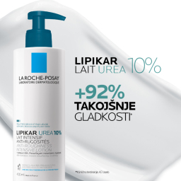 LRP Lipikar Lait Urea 10%, vlažilni losjon s trojnim učinkom za glajenje in pomiritev zelo suhe ter grobe kože (400 ml)