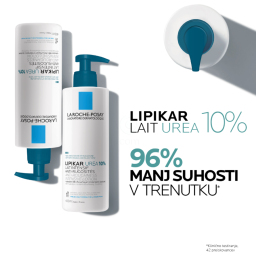 LRP Lipikar Lait Urea 10%, vlažilni losjon s trojnim učinkom za glajenje in pomiritev zelo suhe ter grobe kože (400 ml)