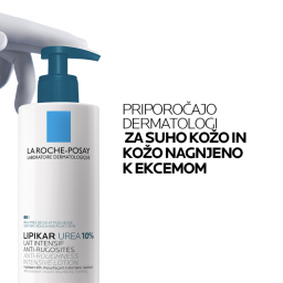 LRP Lipikar Lait Urea 10%, vlažilni losjon s trojnim učinkom za glajenje in pomiritev zelo suhe ter grobe kože (400 ml)
