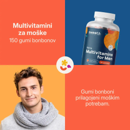 Sweet Nutribites Multivitamini za moske - vitamin C 75 mg, vitamin A 1200 µg, vitamin D3 10 µg, cink, selen, jod na dnevni odmerek