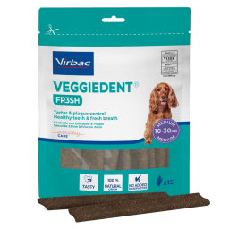 VeggieDent Fresh Virbac, okusne žvečljive palčke za srednje velike pse 10 - 30 kg za nadzor nad zobnim kamnom & zobnimi oblogami (15 palčk)