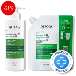 Vichy Dercos, rutina - šampon proti prhljaju za mastno lasišče + eko polnilo (2 x 390 ml)