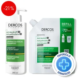 Vichy Dercos, rutina - šampon proti prhljaju za suho lasišče + eko polnilo (2 x 390 ml)