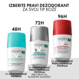 Vichy Invisible Resist 72h, detranspirant proti madežem in razdraženosti - roll-on (50 ml)