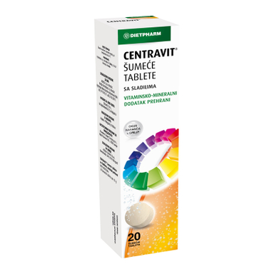 Centravit Dietpharm, vitaminske šumeče tablete z okusom pomaranče in grenivke (20 tablet)