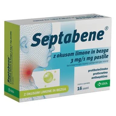 Septabene Krka, pastile z okusom limone in bezga 3 mg/1 mg (16 pastil)